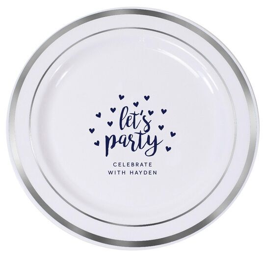 Confetti Hearts Let's Party Premium Banded Plastic Plates